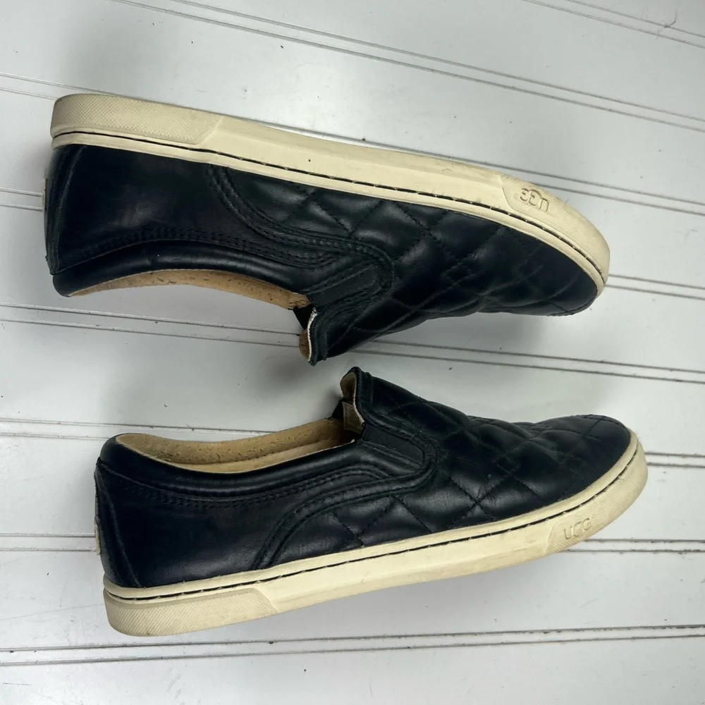 UGG Black Quilted Leather Slip on Sneaker Flats Women’s Size 7.5